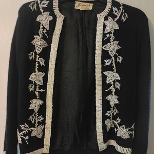 Jeans Knitwear 100% Cashmere Vintage 1950s Beaded Sweater Cardigan